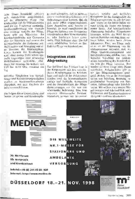 Vorschauseite 4: Die Pflege muß sich auf ihre Stärken rückbesinnen Menschliche Nähe statt Zuwendungsshow