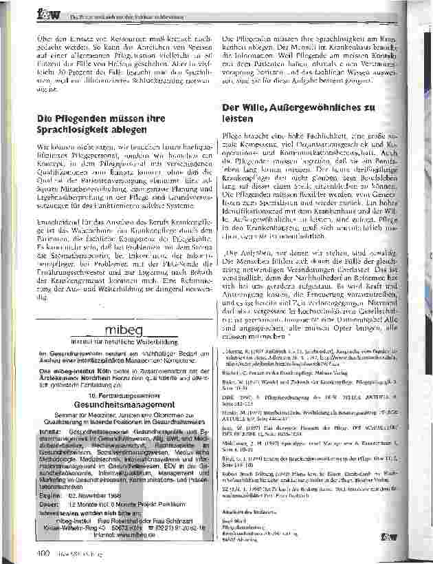 Vorschauseite 5: Die Pflege muß sich auf ihre Stärken rückbesinnen Menschliche Nähe statt Zuwendungsshow