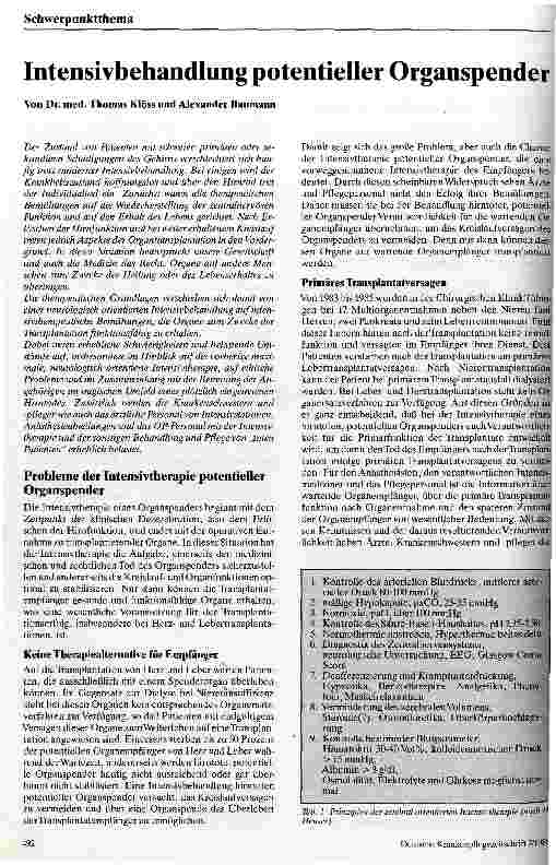 Vorschauseite 1: Intensivbehandlung potentieller Organspender