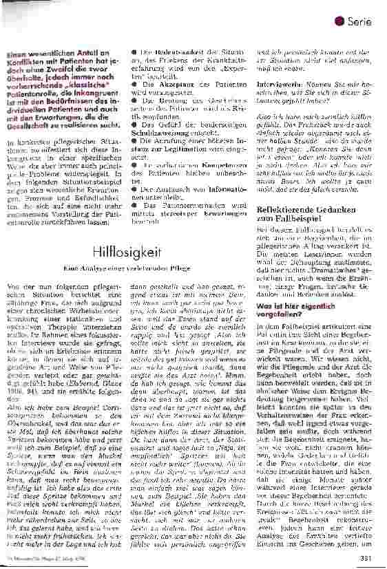 Vorschauseite 2: Ethische Konflikte in der Pflege, 4. Folge: Macht und Hilflosigkeit - Zur Problematik der Patientenrolle -