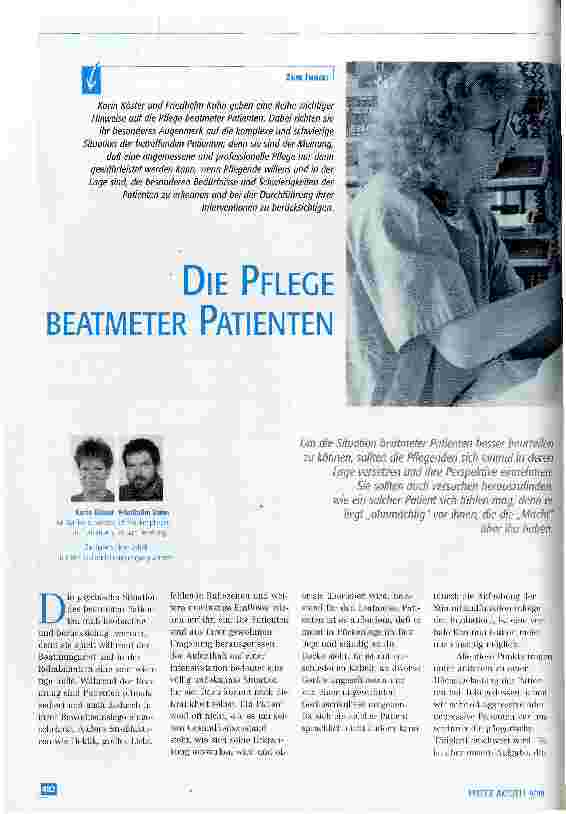 Vorschauseite 1: Die Pflege beatmeter Patienten