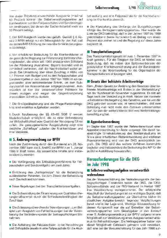 Vorschauseite 2: Die neue Dimension der Selbstverwaltung - Herausforderungen für die DKG 1998