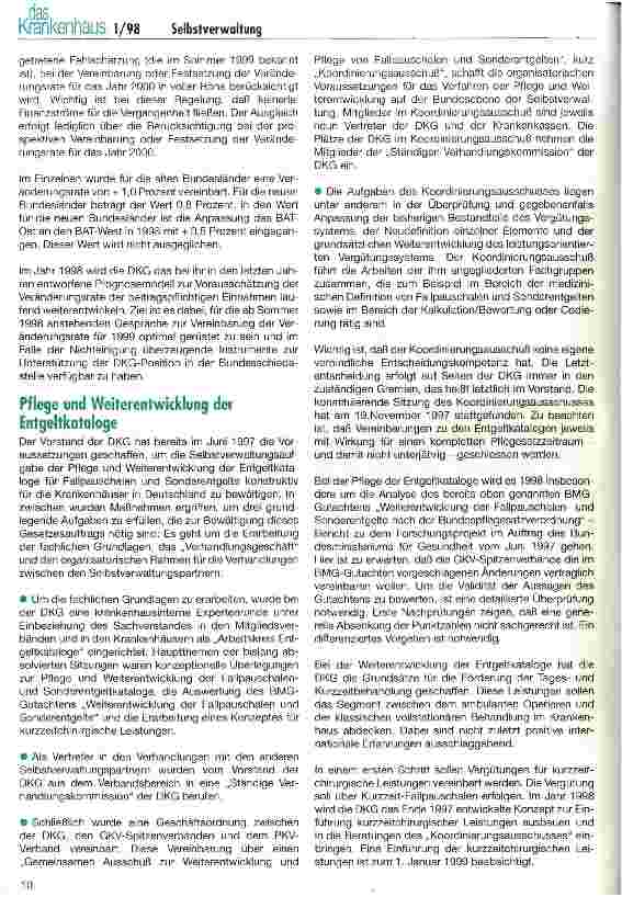 Vorschauseite 3: Die neue Dimension der Selbstverwaltung - Herausforderungen für die DKG 1998