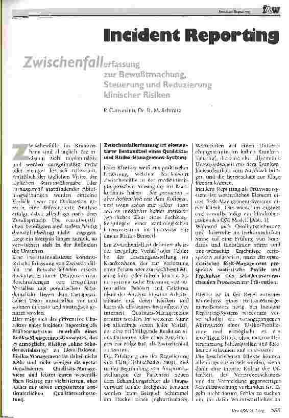 Vorschauseite 1: Incident Reporting Zwischenfallerfassung zur Steuerung und Reduzierung klinischer Risiken
