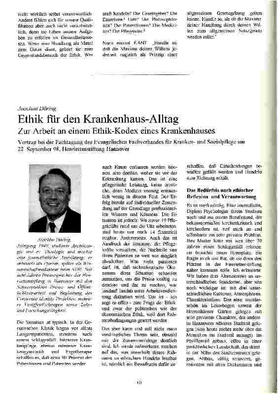 Vorschauseite 1: Ethik für den Krankenhaus-Alltag Zur Arbeit en einem Ethik-Kodex eines Krankenhauses