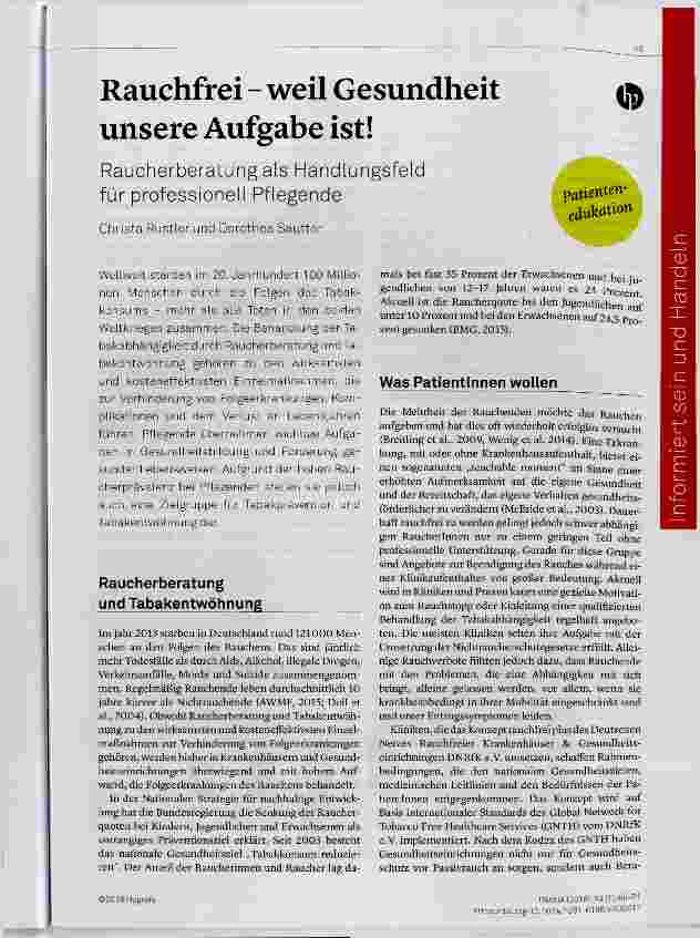 Vorschauseite 1: Rauchfrei weil Gesundheit unsere Aufgabe ist!