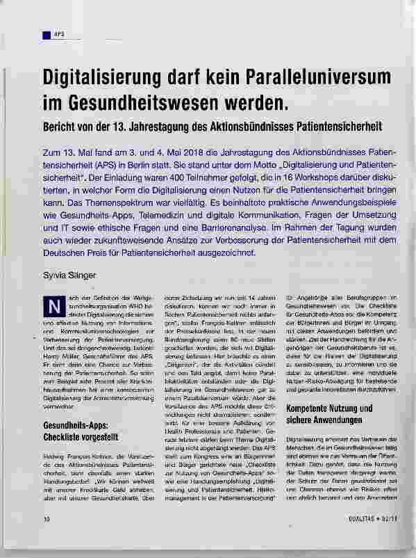 Vorschauseite 1: Digitalisierung darf kein Paralleluniversum im Gesundheitswesen werden.