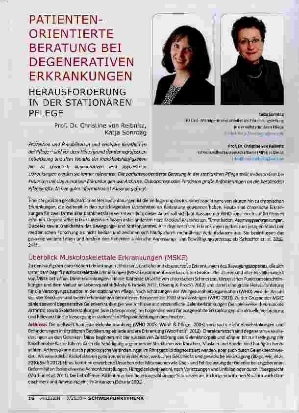 Vorschauseite 1: PATIENTEN-ORIENTIERTE BERATUNG BEI DEGENERATIVEN ERKRANKUNGENHERAUSFORDERUNG IN DER STATIONÄREN PFLEGE