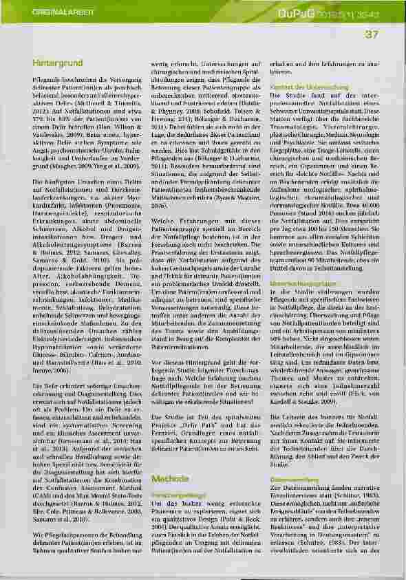 Vorschauseite 2: Es ist eine Gratwanderung Erfahrungen von Notfallpflegenden mit deliranten Patientinnen und Patienten. Eine qualitativ-explorative Studie