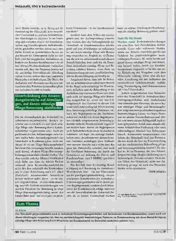 Vorschauseite 3: Zur Anwendung des HeimAufG in Aufnahme-/ Erstversorgungseinheiten und Ambulanzen von Krankenanstalten