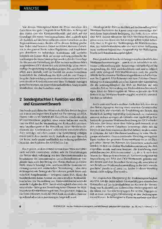Vorschauseite 2: Risikostrukturausgleich und Wettbewerb; zwischen den Gutachten