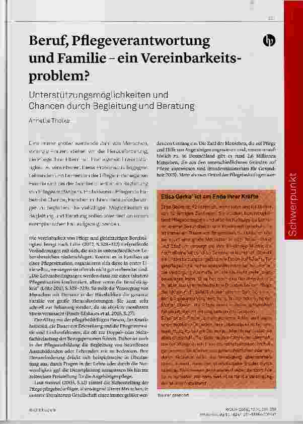 Vorschauseite 1: Beruf, Pflegeverantwortung und Familie ein Vereinbarkeitsproblem?