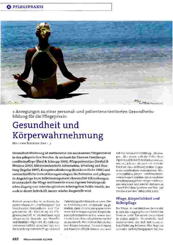 Vorschauseite 1: Anregungen zu einer personalund patientenorientierten Gesundheits bildung für die Pflegepraxis: Gesundheit und Körperwahrnehmung