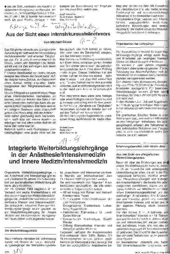 Vorschauseite 1: Integrierte Weiterbildungslehrgänge in der Anästhesie/Intensivmedizin und Innere Medizin/Intensivmedizin