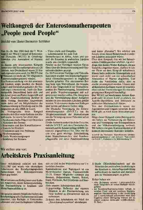 Vorschauseite 1: Weltkongreß der Enterostomatherapeuten People need people