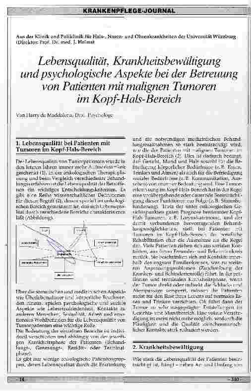 Vorschauseite 1: Lebensqualität, Krankheitsbewältigung und psychologische Aspekte bei der Betreuung von Patienten mit malignen Tumoren im Kopf-Hals-Bereich