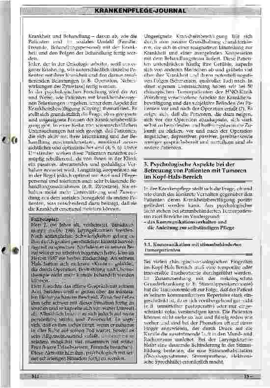 Vorschauseite 2: Lebensqualität, Krankheitsbewältigung und psychologische Aspekte bei der Betreuung von Patienten mit malignen Tumoren im Kopf-Hals-Bereich