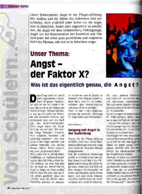 Vorschauseite 1: Unser Thema: Angst - der Faktor X? Was ist das eigentlich genau, die Angst?