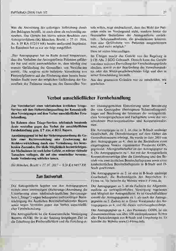Vorschauseite 1: Verbot ausschließlicher Fernbehandlung
