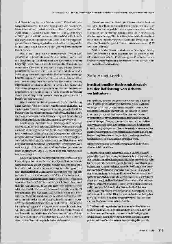 Vorschauseite 1: Institutioneller Rechtsmissbrauch bei der Befristung von Arbeitsverhältnissen