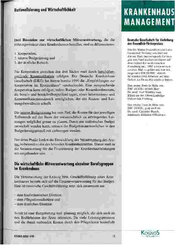 Vorschauseite 2: Ökonomische Mitverantwortung im Krankenhaus - eine Herausforderung für alle Mitarbeiter