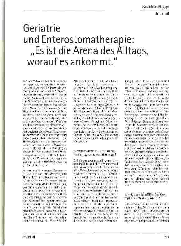 Vorschauseite 1: Geriatrie und Enterostomatherapie: Es ist die Arena des Alltags, worauf es ankommt