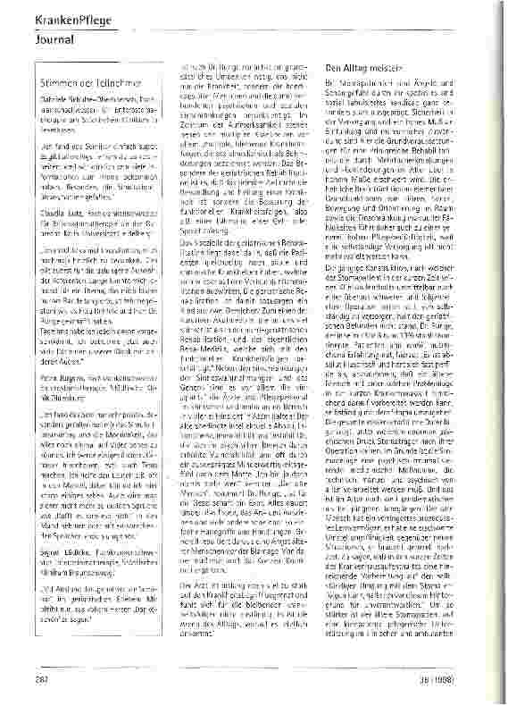 Vorschauseite 2: Geriatrie und Enterostomatherapie: Es ist die Arena des Alltags, worauf es ankommt