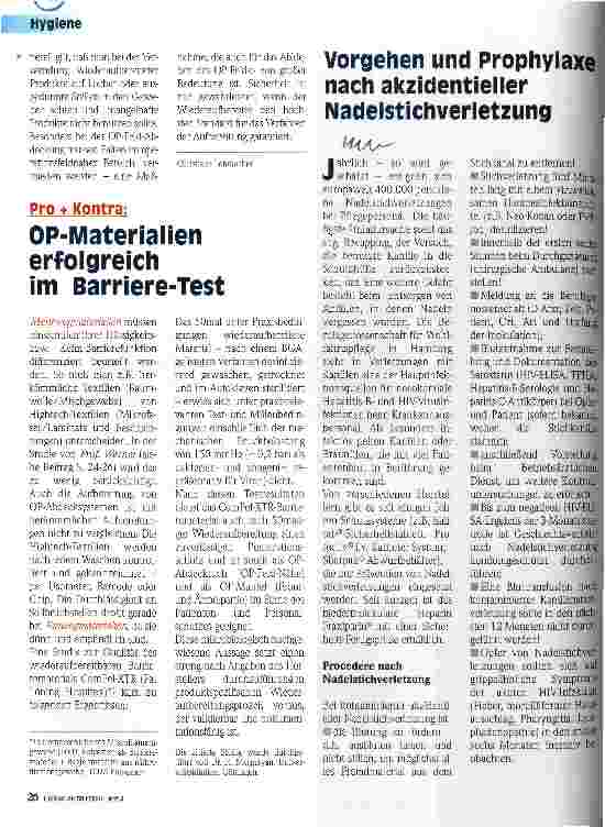 Vorschauseite 1: Vorgehen und Prophylaxe nach akzidentieller Nadelstichverletzung