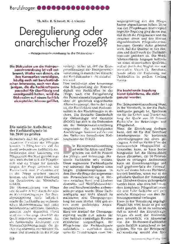 Vorschauseite 1: Deregulierung oder anarchischer Prozeß? Heimpersonalverordnung in der Diskussion