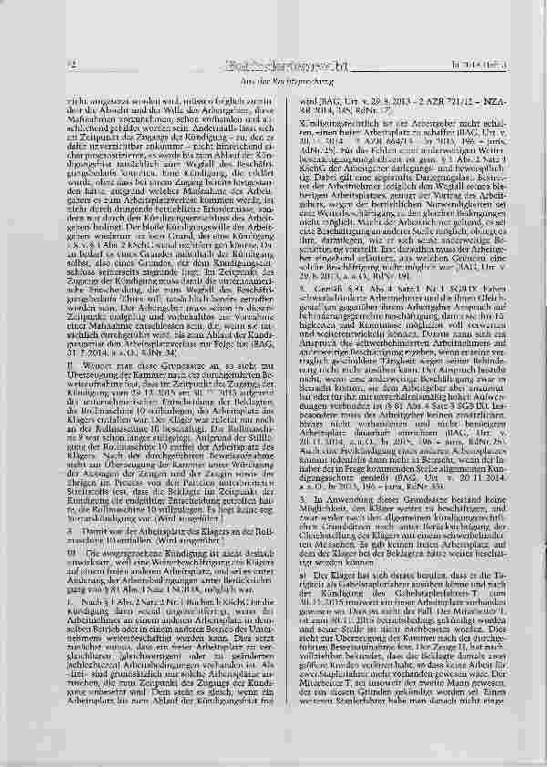 Vorschauseite 4: KSchG § 1 Abs. 2; SGB IX §§ 81 Abs. 4, 85; ZPO § 286 Ordentliche betriebsbedingte Kündigung eines schwerbehinderten Menschen