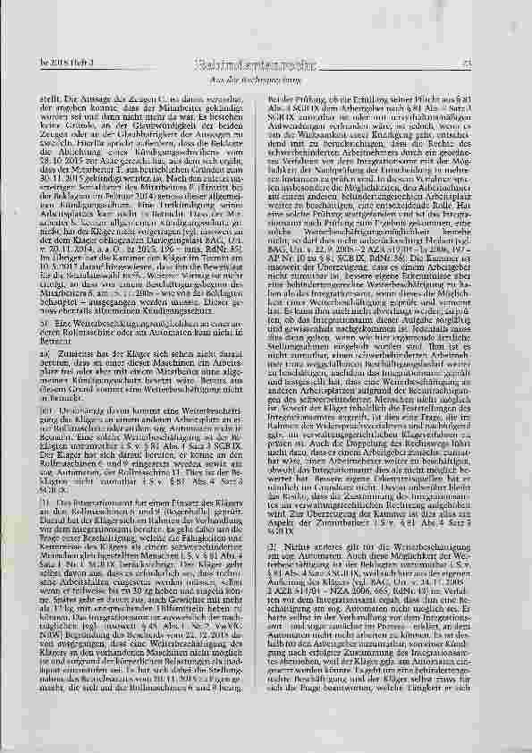 Vorschauseite 5: KSchG § 1 Abs. 2; SGB IX §§ 81 Abs. 4, 85; ZPO § 286 Ordentliche betriebsbedingte Kündigung eines schwerbehinderten Menschen