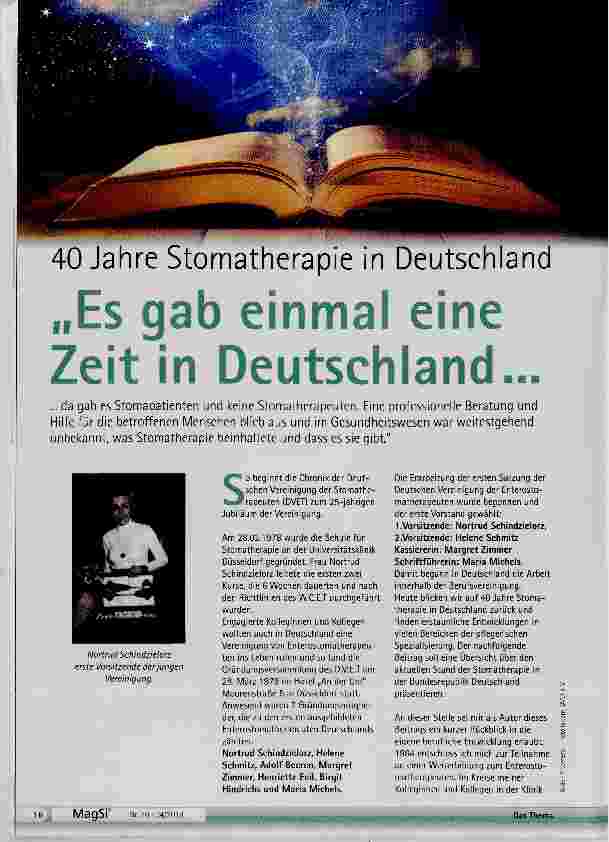 Vorschauseite 1: 40 Jahre Stomatherapie in Deutschland „Es gab einmal eine Zeit in Deutschland