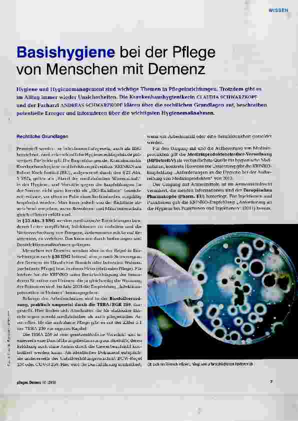 Vorschauseite 1: Basishygiene bei der Pflege von Menschen mit Demenz