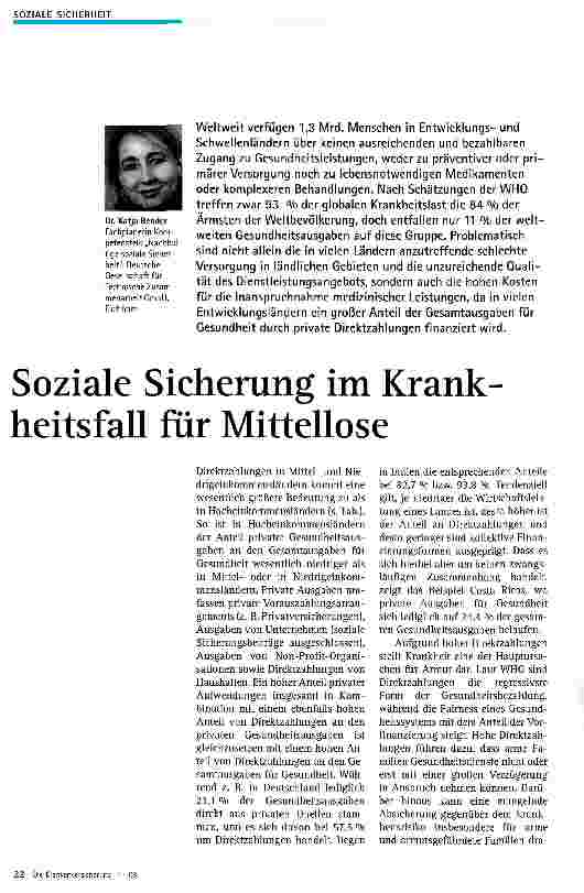 Vorschauseite 1: Soziale Sicherung im Krankheitsfall für Mittellose