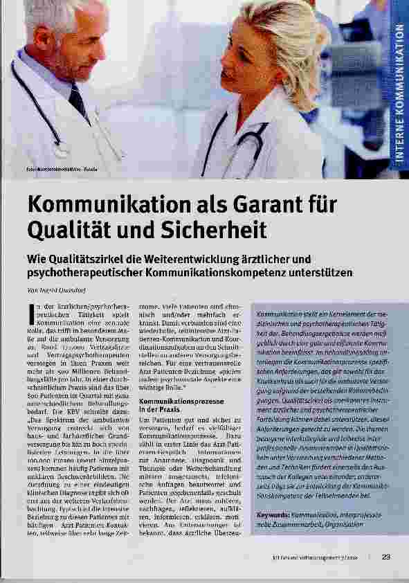Vorschauseite 1: Kommunikation als Garant für Qualität und Sicherheit