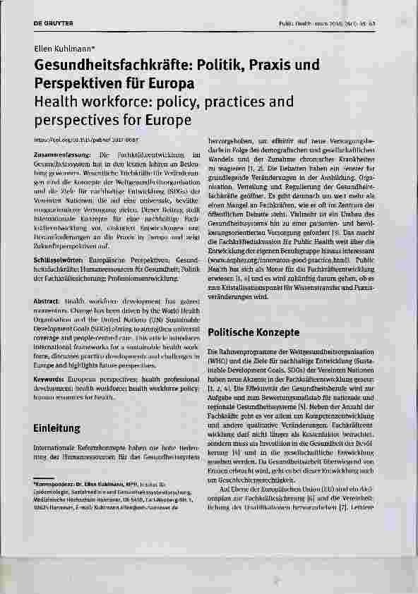 Vorschauseite 1: Gesundheitsfachkräfte: Politik, Praxis und Perspektiven für Europa
