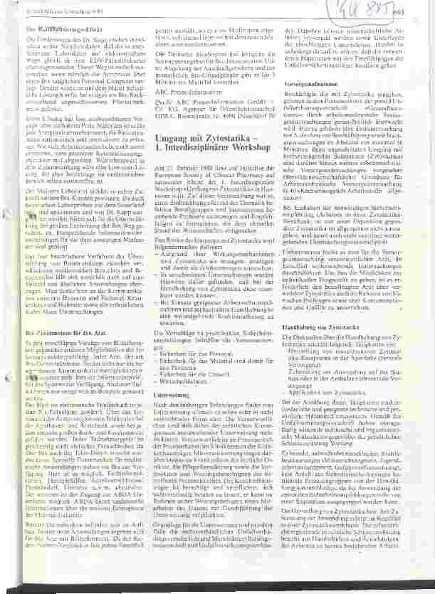 Vorschauseite 1: Umgang mit Zytosatika 1. Interdisziplinärer Workshop