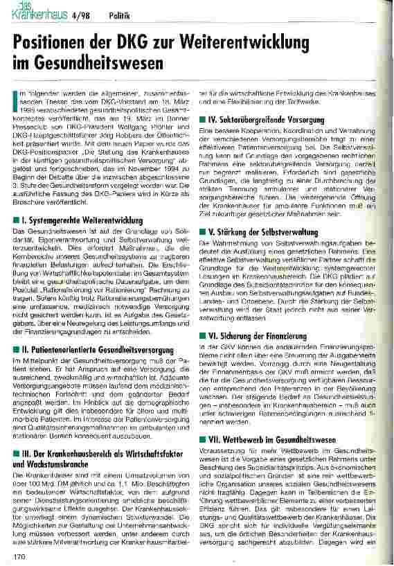 Vorschauseite 1: Positionen der DKG zur Weiterentwicklung im Gesundheitswesen