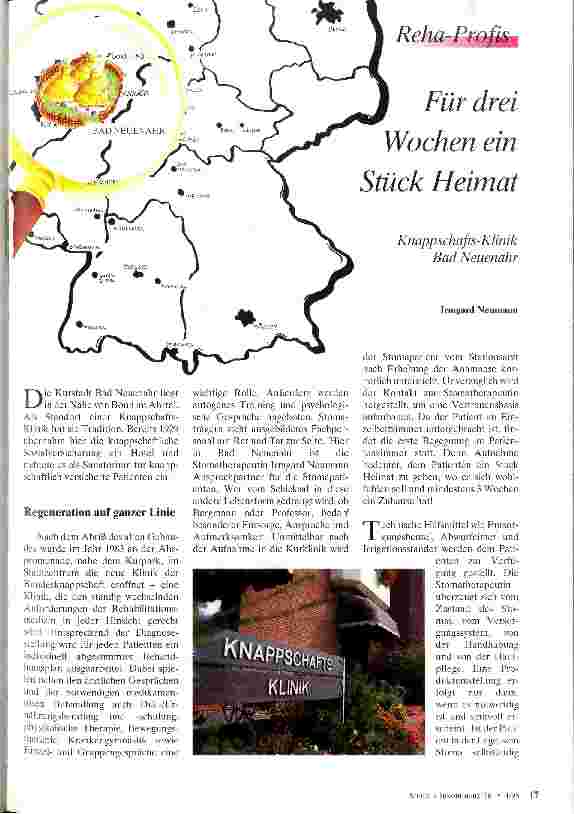 Vorschauseite 1: Für drei Wochen ein Stück Heimat Knappschafts-Klinik Bad Neuenahr
