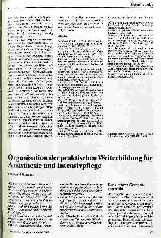 Vorschauseite 1: Organisation der praktischen Weiterbildung für Anästhesie und Intensivpflege