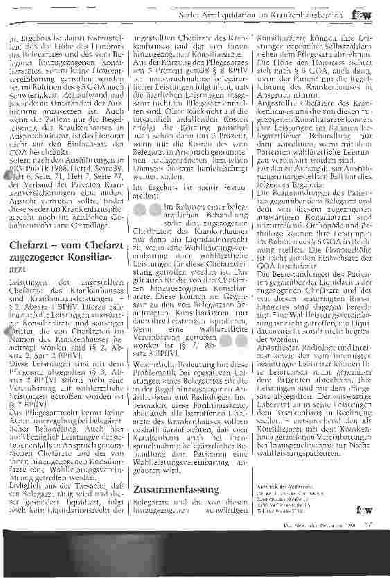 Vorschauseite 4: Belegärztliche Behandlung in der Allgemeinen Pflegeklasse / Liquiditionsrecht der beteiligten Ärzte (Belegarzt, Chefarzt, Konsiliararzt)
