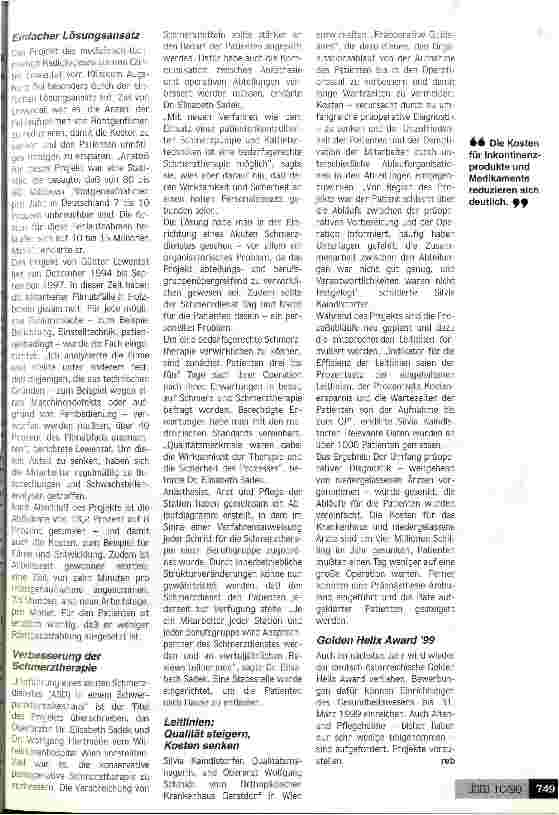 Vorschauseite 2: Aus dem Heim nach Hause - wenn auch nur für ein halbes Jahr Pflegeheim Klosterneuburg in Wien gewann Golden Helix Award 98