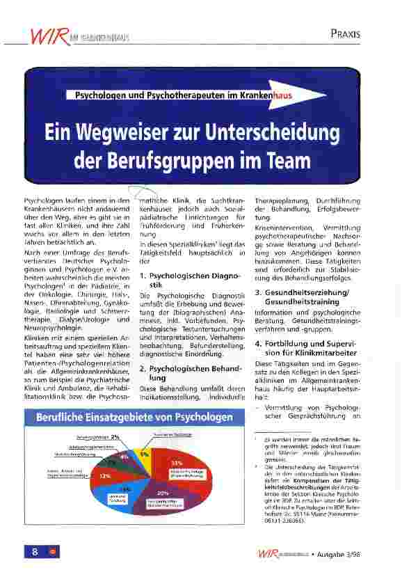 Vorschauseite 1: Psychologen und Psychotherapeuten im Krankenhaus Ein Wegweiser zur Unterscheidung der Berufsgruppen im Team