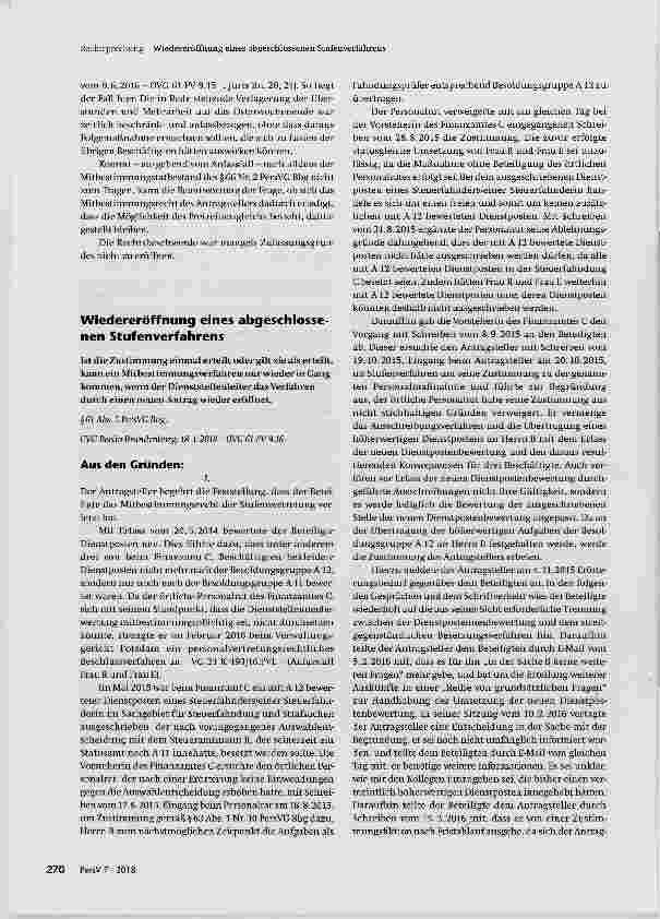 Vorschauseite 1: Wiedereröffnung eines abgeschlossenen Stufenverfahrens
