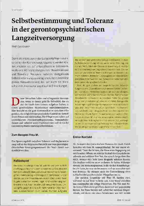 Vorschauseite 1: Selbstbestimmung und Toleranz in der gerontopsychiatrischen Langzeitversorgung