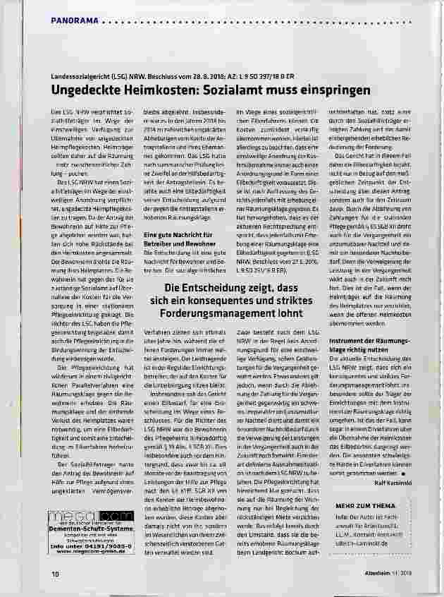 Vorschauseite 1: Ungedeckte Heimkosten: Sozialamt muss einspringen
