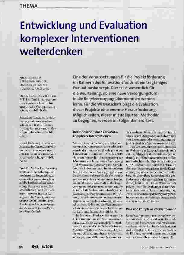 Vorschauseite 1: Entwicklung und Evaluation komplexer Interventionen weiterdenken