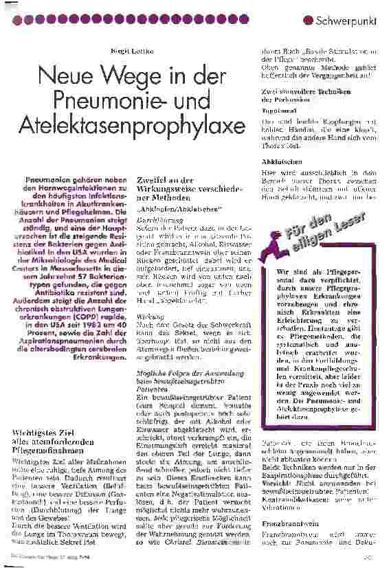 Vorschauseite 1: Neue Wege in der Pneumonieund Atelektasenprophylaxe