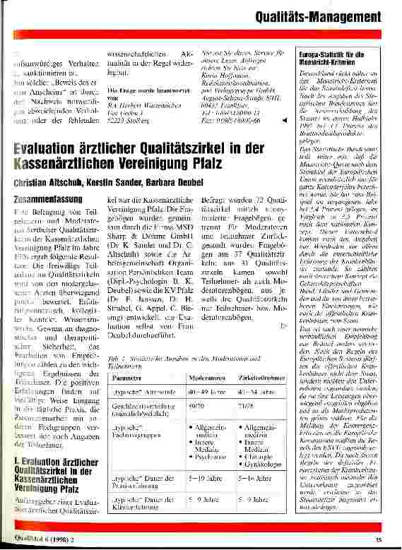 Vorschauseite 1: Evaluation ärztlicher Qualitätszirkel in der Kassenärztlichen Vereinigung Pfalz