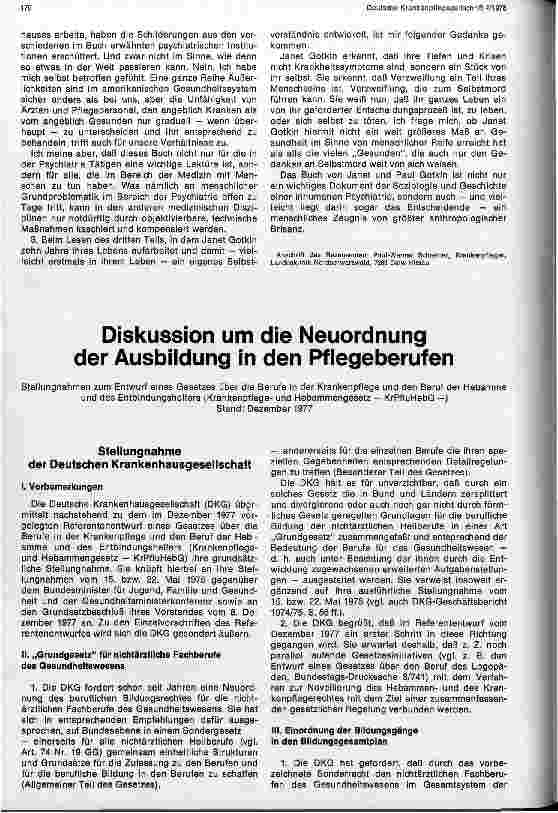 Vorschauseite 1: Diskussion um die Neuordnung der Ausbildung in den Pflegeberufen